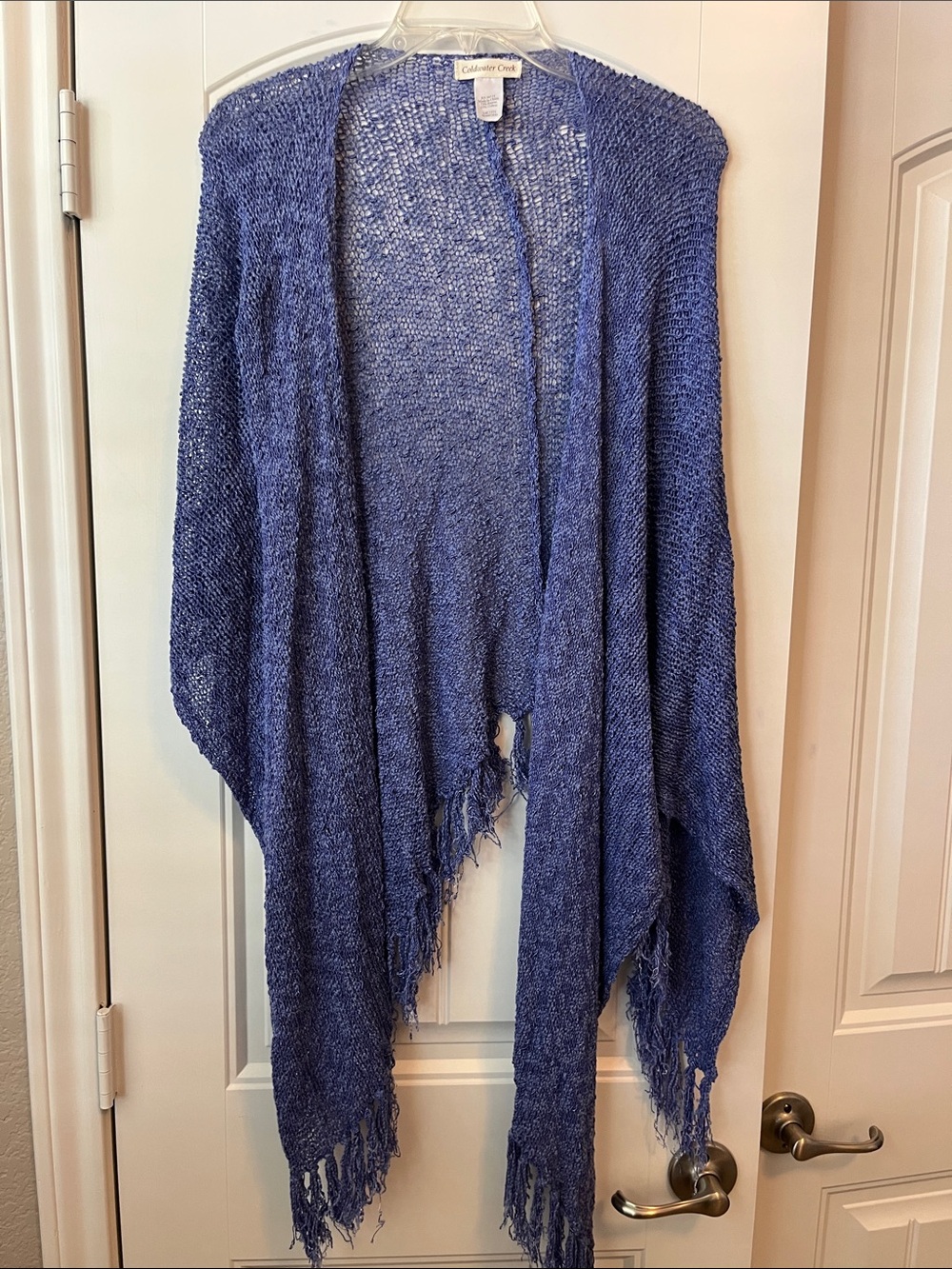 Coldwater Creek Open-Front Blue Knit Shawl with Fringe